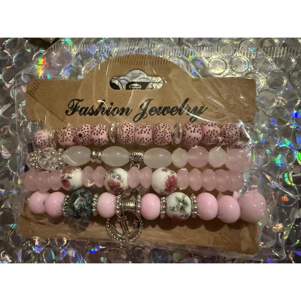 Set of 4 Pink Fashion Bracelets for Women New